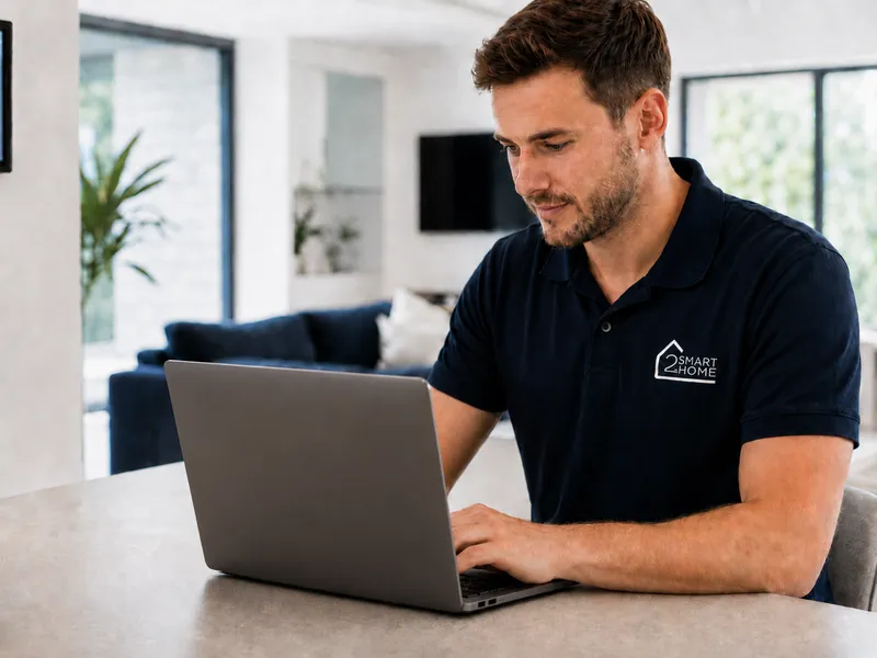 Técnico programando un hogar inteligente